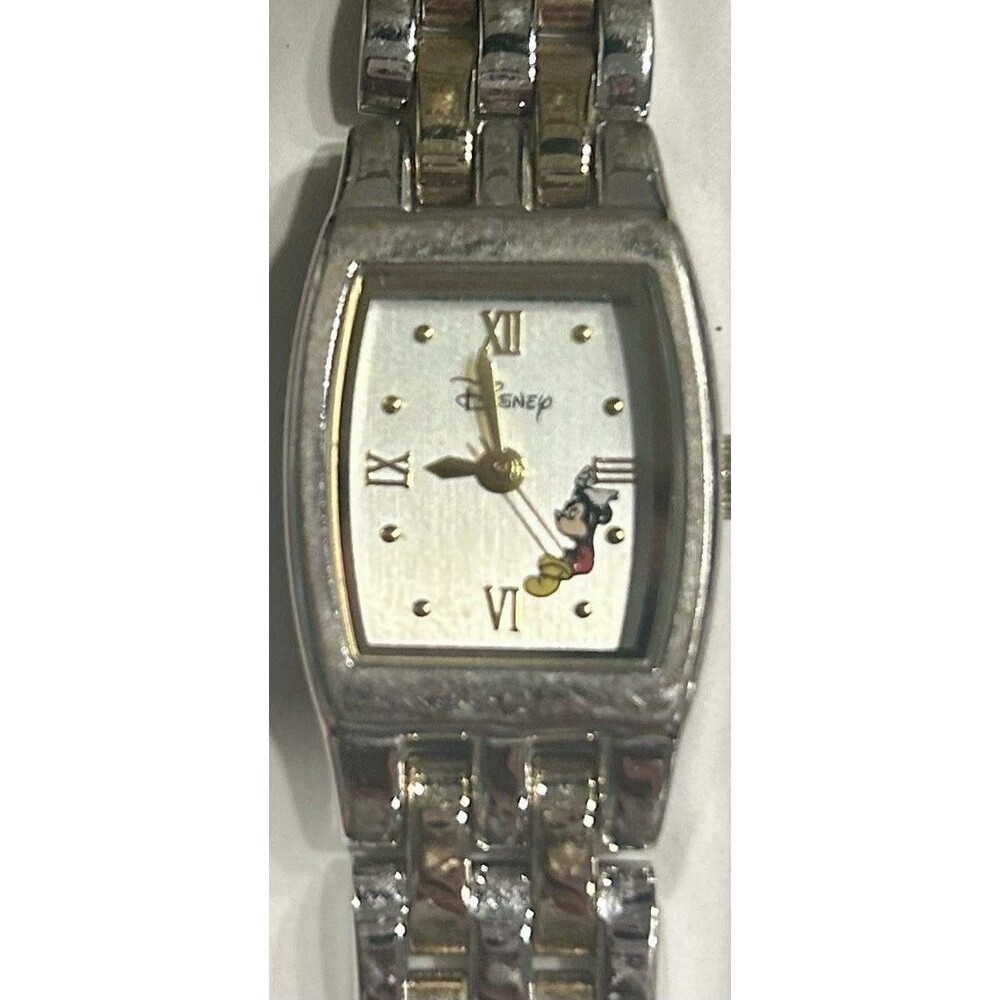 Retro Mickey Mouse Disney Watch Gold Silver Link Bracelet Tank Box New Untested